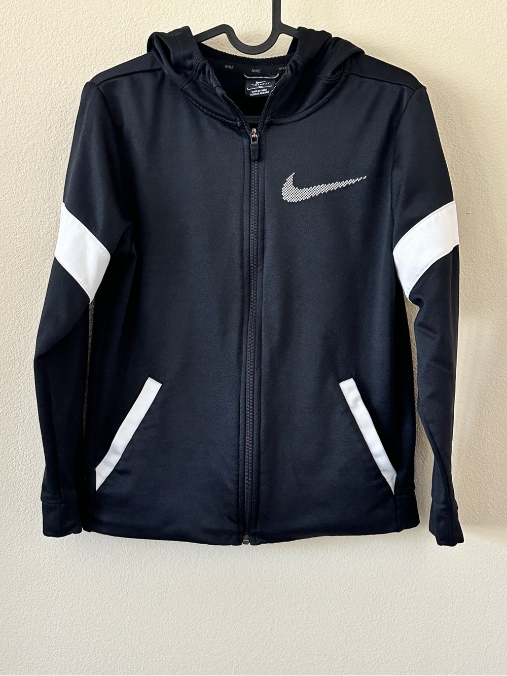 Nike Kids Black White Zip-Up Hoodie Jacket Size L